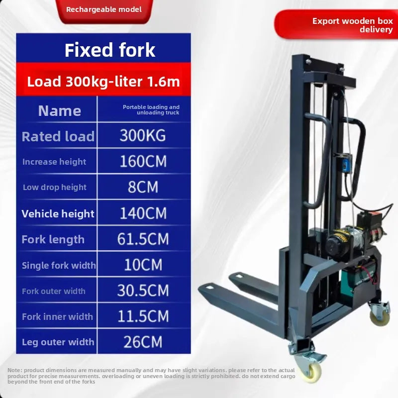 Portable Electric Forklift With 300 Kg Load Capacity 1.6-Meter Lifting