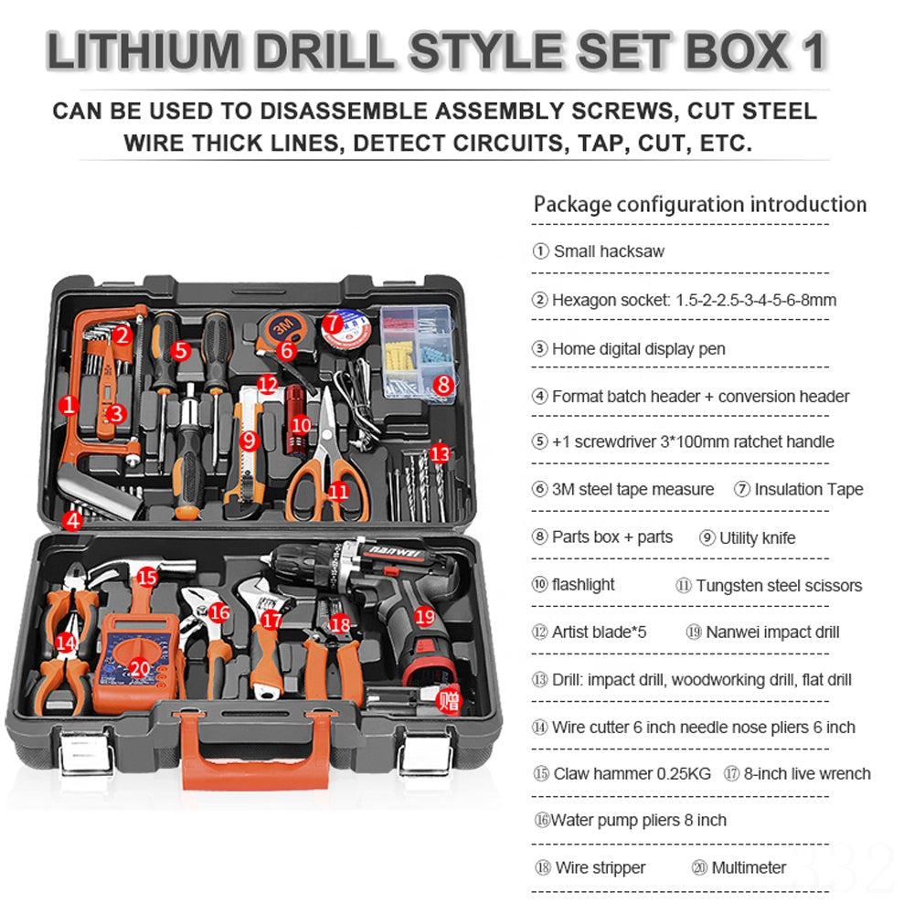 12V Cordless Drill & Home Repair Kit
