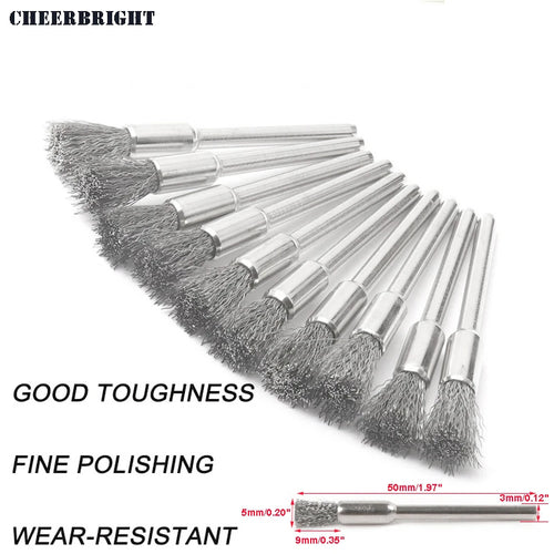 10Pcs 3x5mm Steel Wire Wheel Brushes Set  for Mini Drill Rotary Tools Polishing