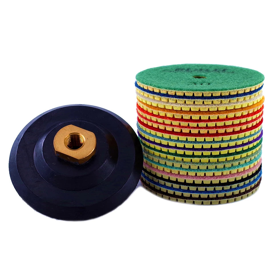RIJILEI 16PCS 4 Inch Stone Polishing Pad Kit 100mm Dry/Wet Polishing Pads