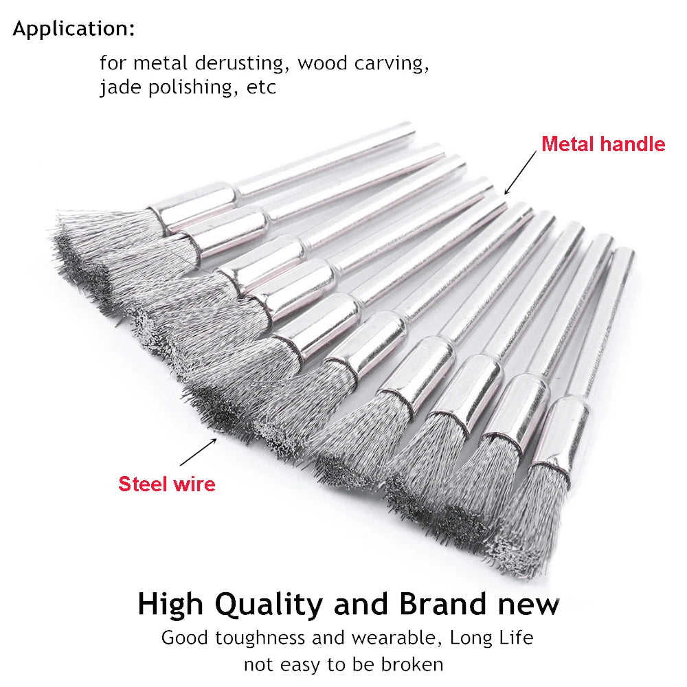 10Pcs 3x5mm Steel Wire Wheel Brushes Set  for Mini Drill Rotary Tools Polishing