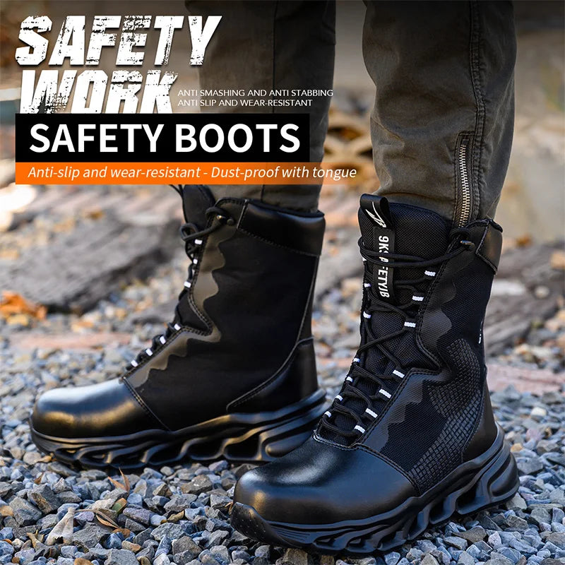 Construction Work High Top Steel Toe Safety Shoes Non Slip Puncture Proof