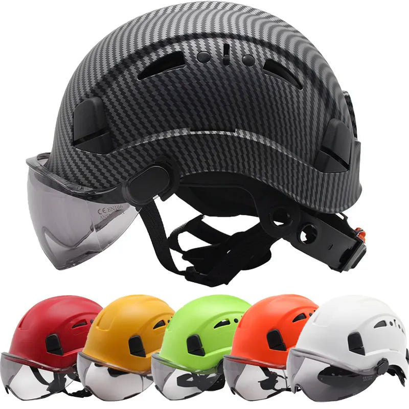 Carbon Fiber Pattern Hard Hats With Visor Construction Safety Helmets