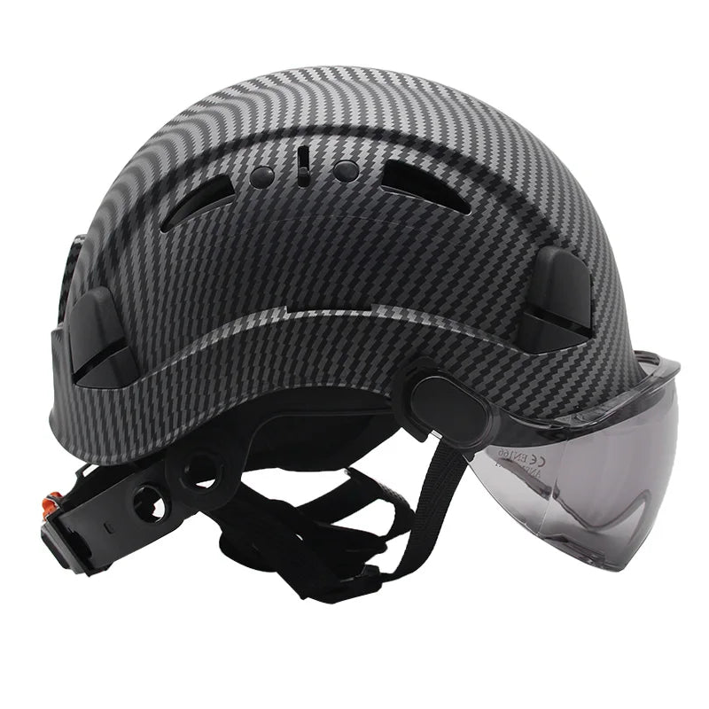 Carbon Fiber Pattern Hard Hats With Visor Construction Safety Helmets