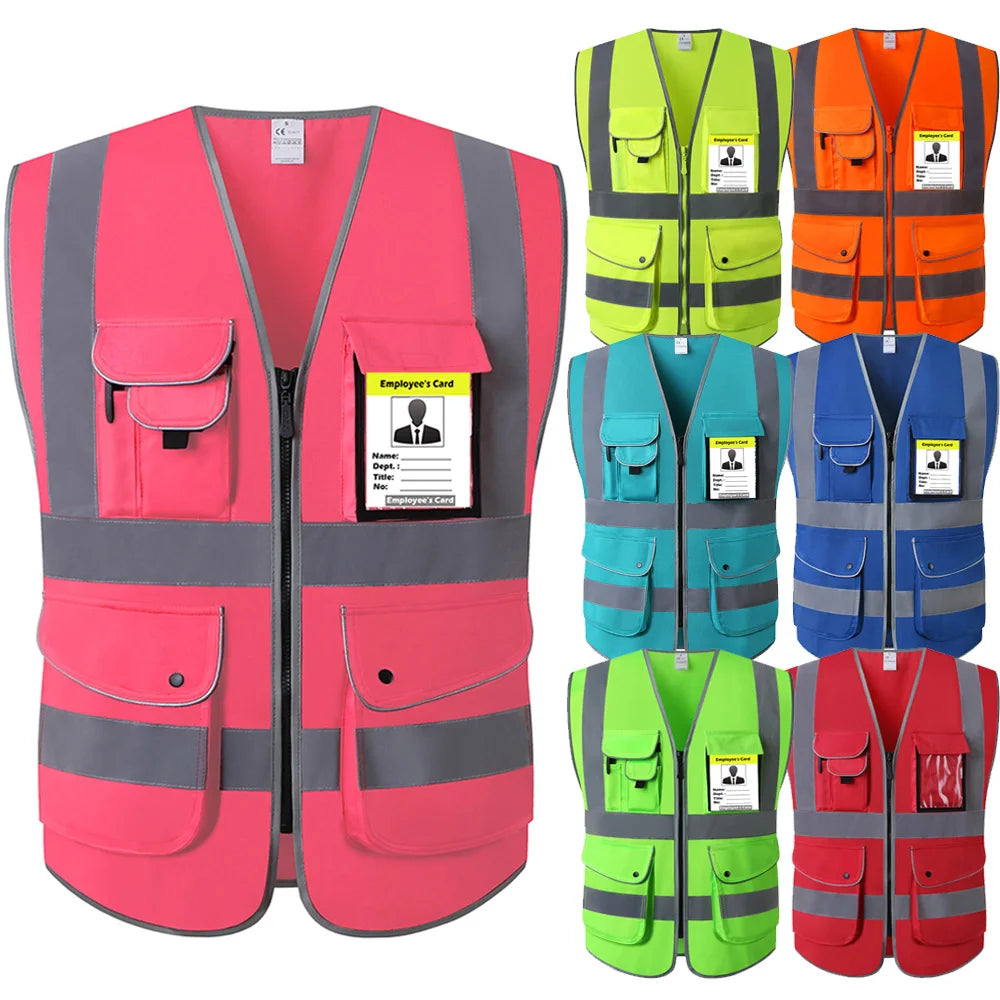 Pink Work Vest for Women Hi Vis Vest With Pockets and Zipper Uniforms