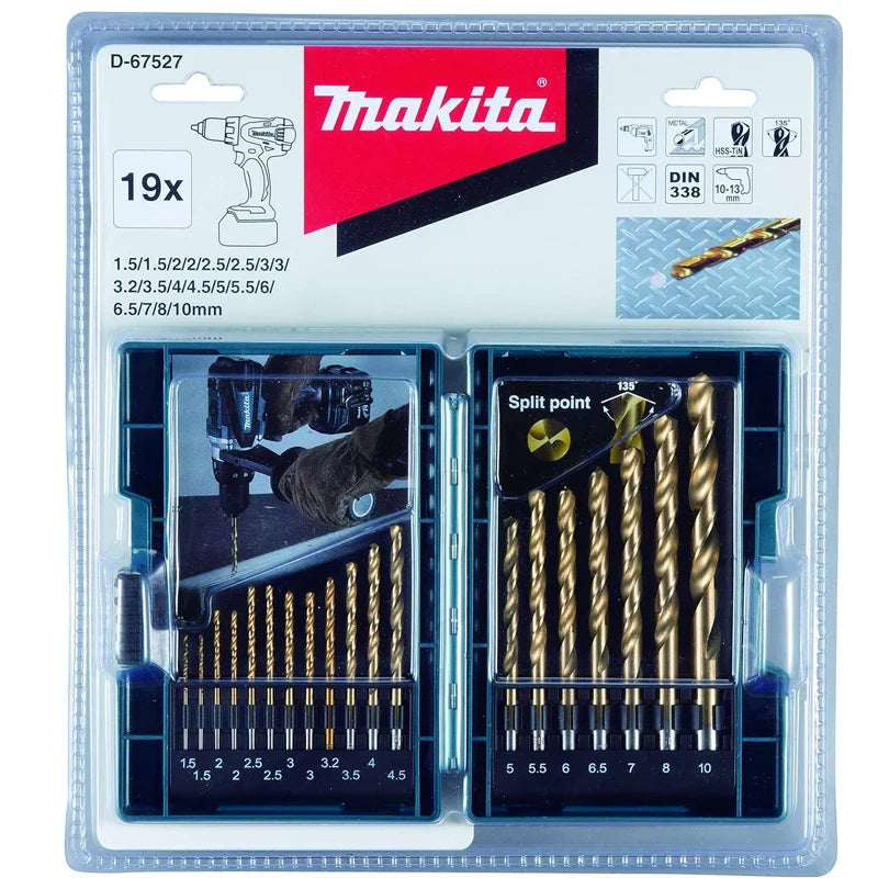 Makita D-67527 HSS TIN Metal Drill Bits 19 Piece set