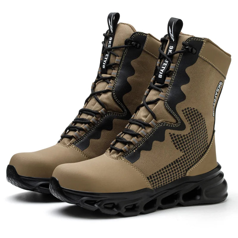 Construction Work High Top Steel Toe Safety Shoes Non Slip Puncture Proof