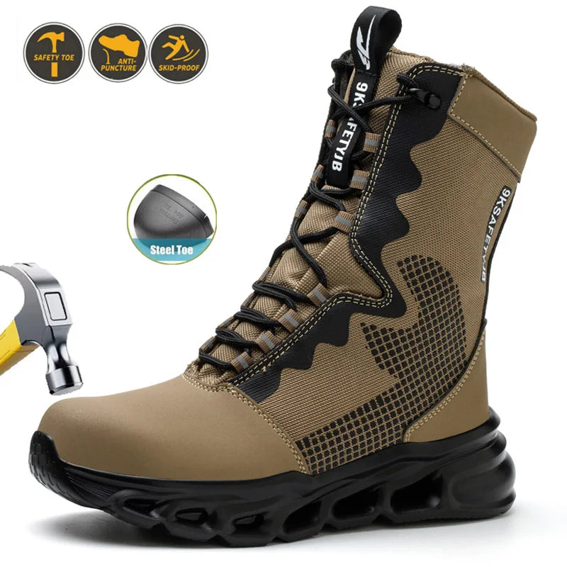Construction Work High Top Steel Toe Safety Shoes Non Slip Puncture Proof