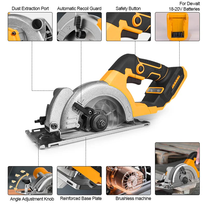 Electric Goddess  Brushless Electric Circular Saw ﻿For Dewalt 20V Battery 1000W