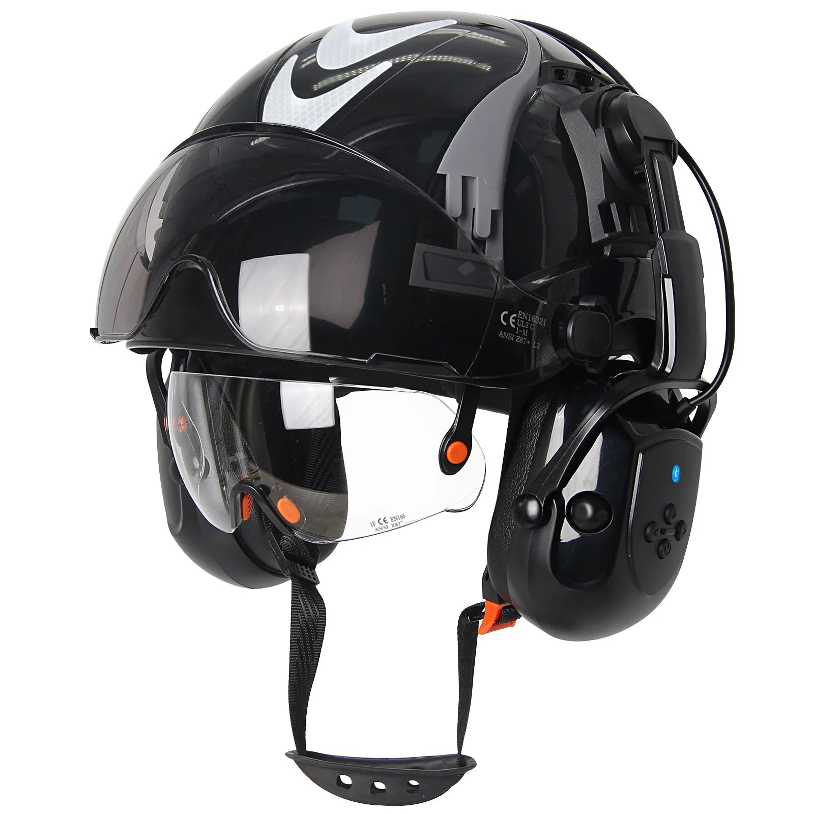 Construction Safety Helmets W/ Bluetooth Earmuffs Built-In Goggles Visor