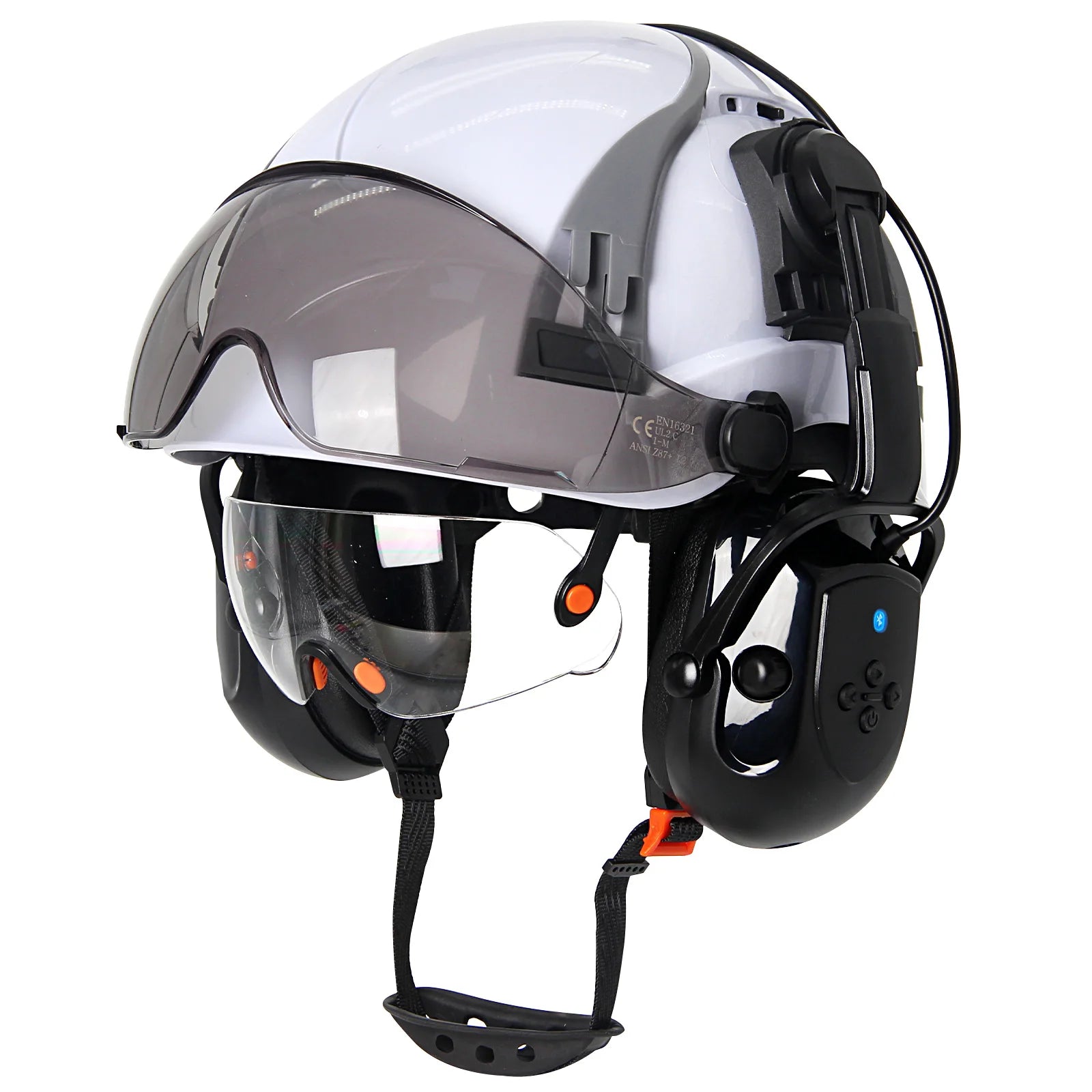 Construction Safety Helmets W/ Bluetooth Earmuffs Built-In Goggles Visor