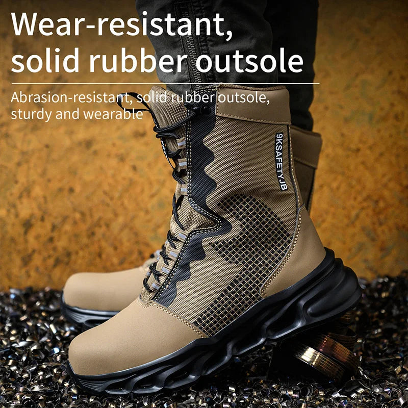Construction Work High Top Steel Toe Safety Shoes Non Slip Puncture Proof