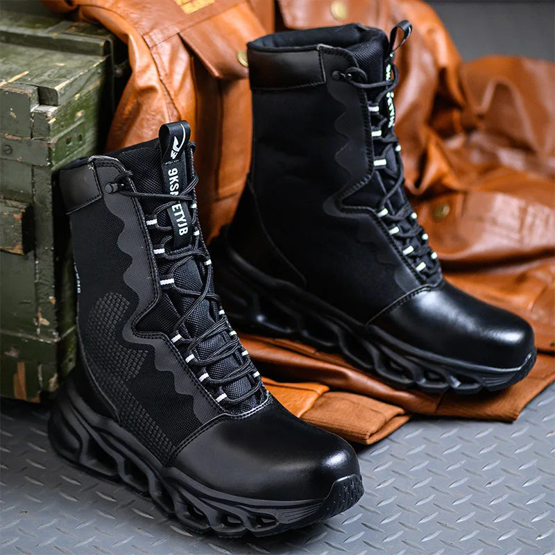 Construction Work High Top Steel Toe Safety Shoes Non Slip Puncture Proof