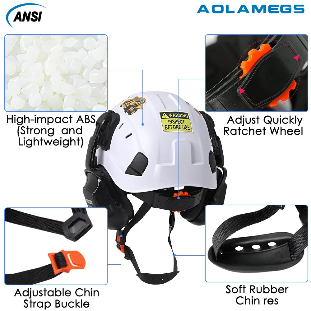 CE Construction Safety Helmet W/ Double Goggles Earmuffs ABS Hard Hat