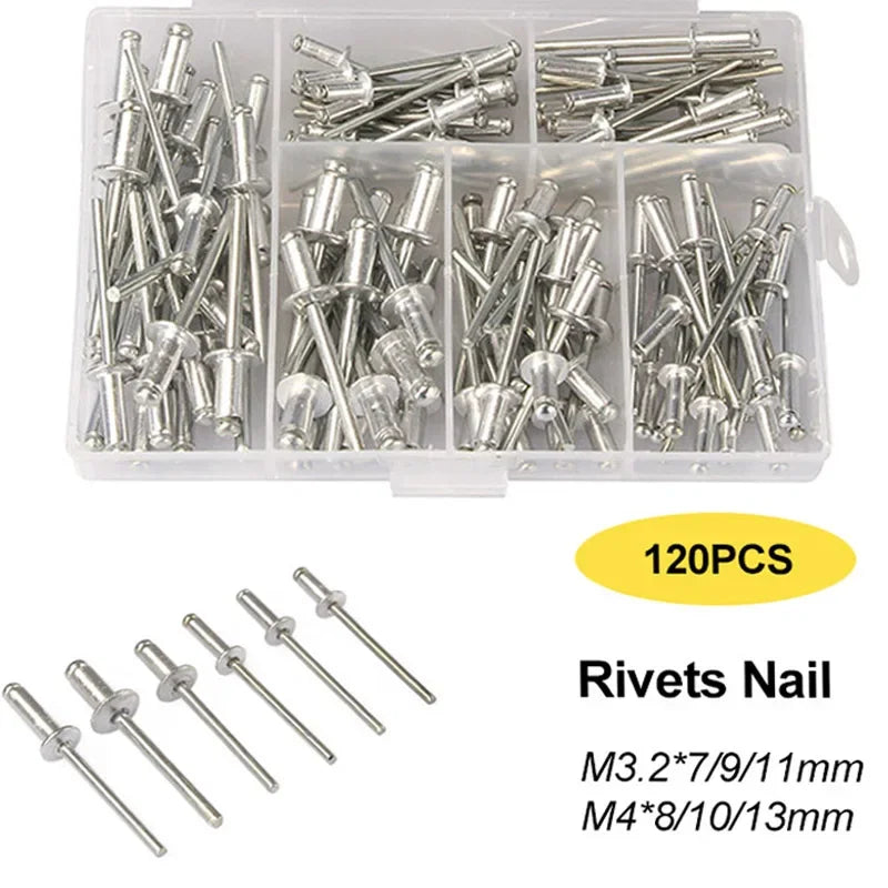 120Pcs Rivets / Heavy Duty Riveter Set Pop Rivet Gun Assortment Kit