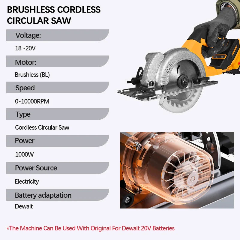 Electric Goddess  Brushless Electric Circular Saw ﻿For Dewalt 20V Battery 1000W
