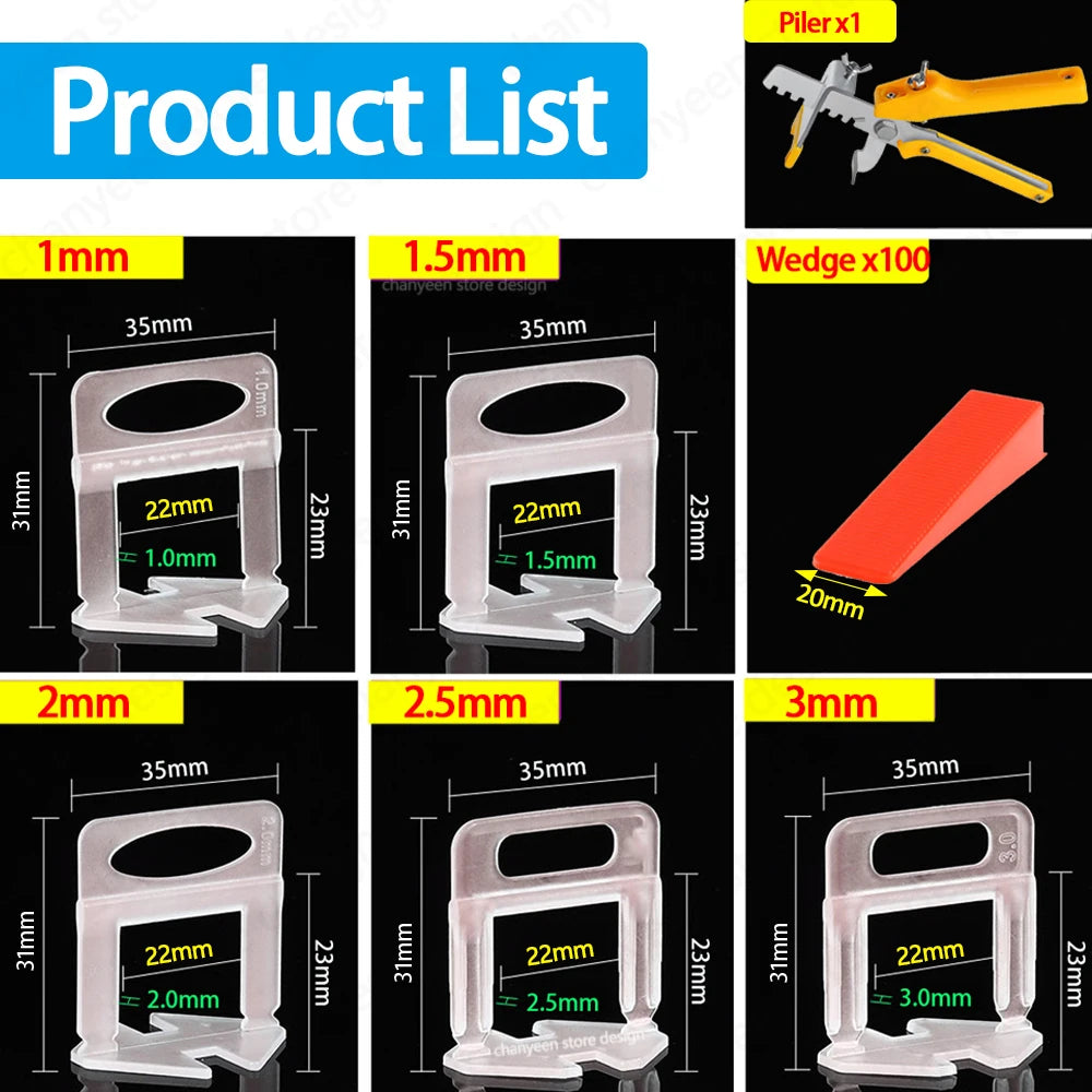 Ceramic Tile Leveling System – 0.35–3mm Clips, Wedges & Spacer Kit