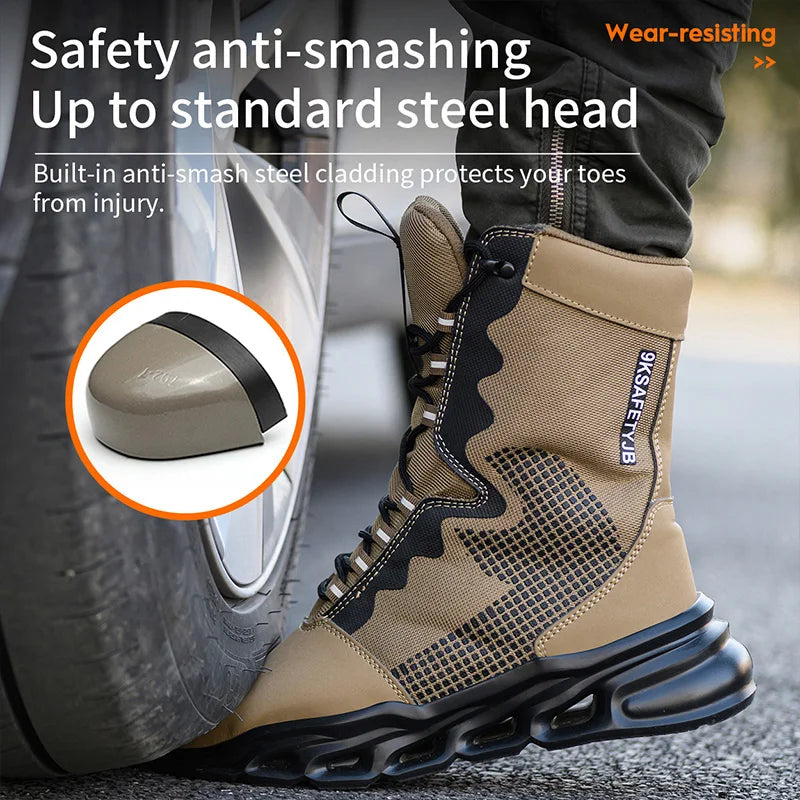 Construction Work High Top Steel Toe Safety Shoes Non Slip Puncture Proof