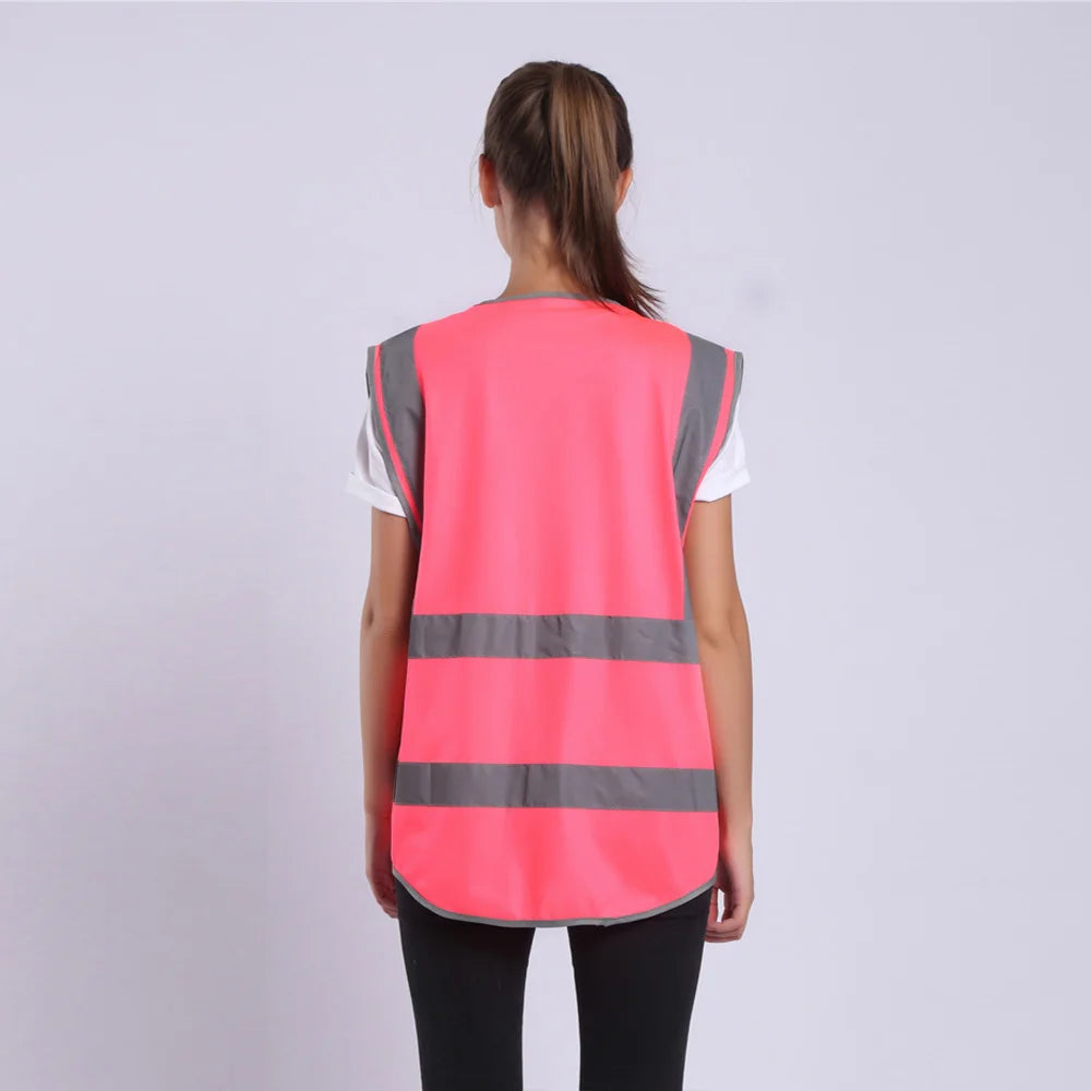 Pink Work Vest for Women Hi Vis Vest With Pockets and Zipper Uniforms