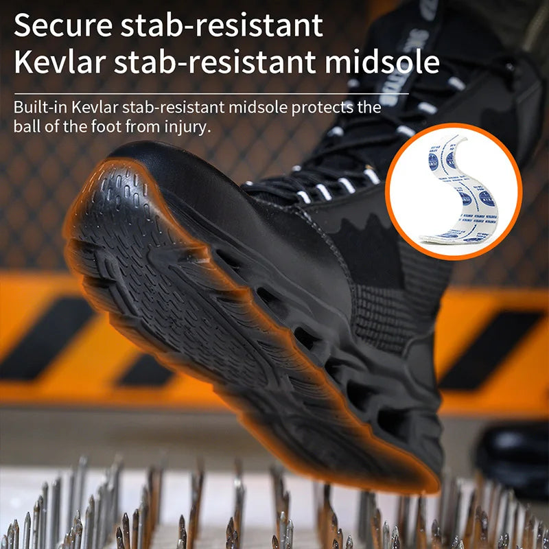 Construction Work High Top Steel Toe Safety Shoes Non Slip Puncture Proof