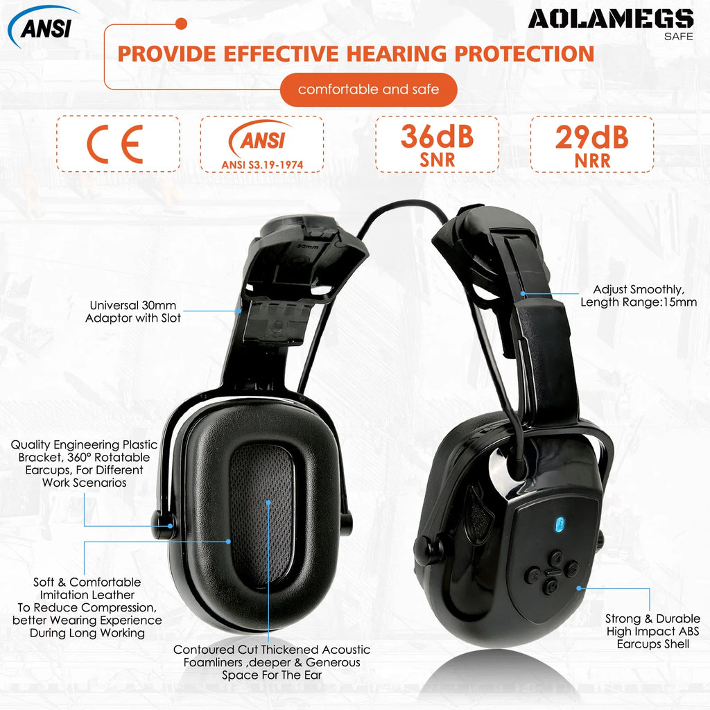 Construction Safety Helmets W/ Bluetooth Earmuffs Built-In Goggles Visor