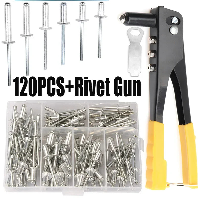 120Pcs Rivets / Heavy Duty Riveter Set Pop Rivet Gun Assortment Kit