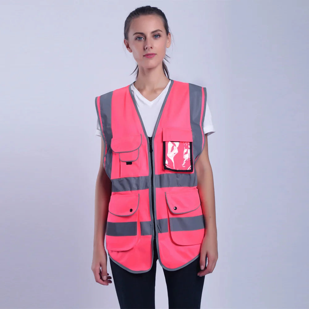 Pink Work Vest for Women Hi Vis Vest With Pockets and Zipper Uniforms