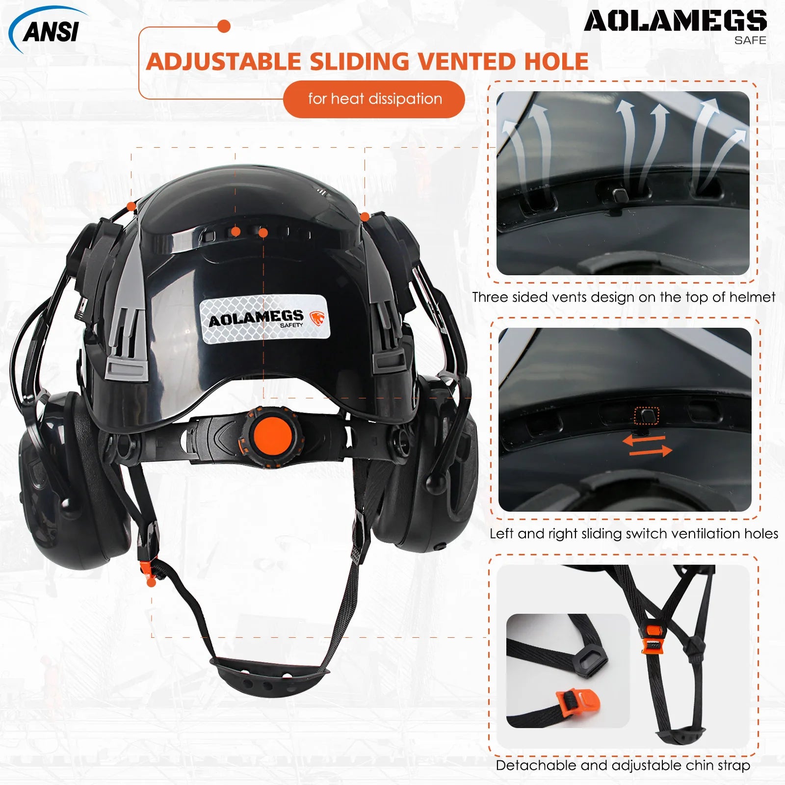 Construction Safety Helmets W/ Bluetooth Earmuffs Built-In Goggles Visor