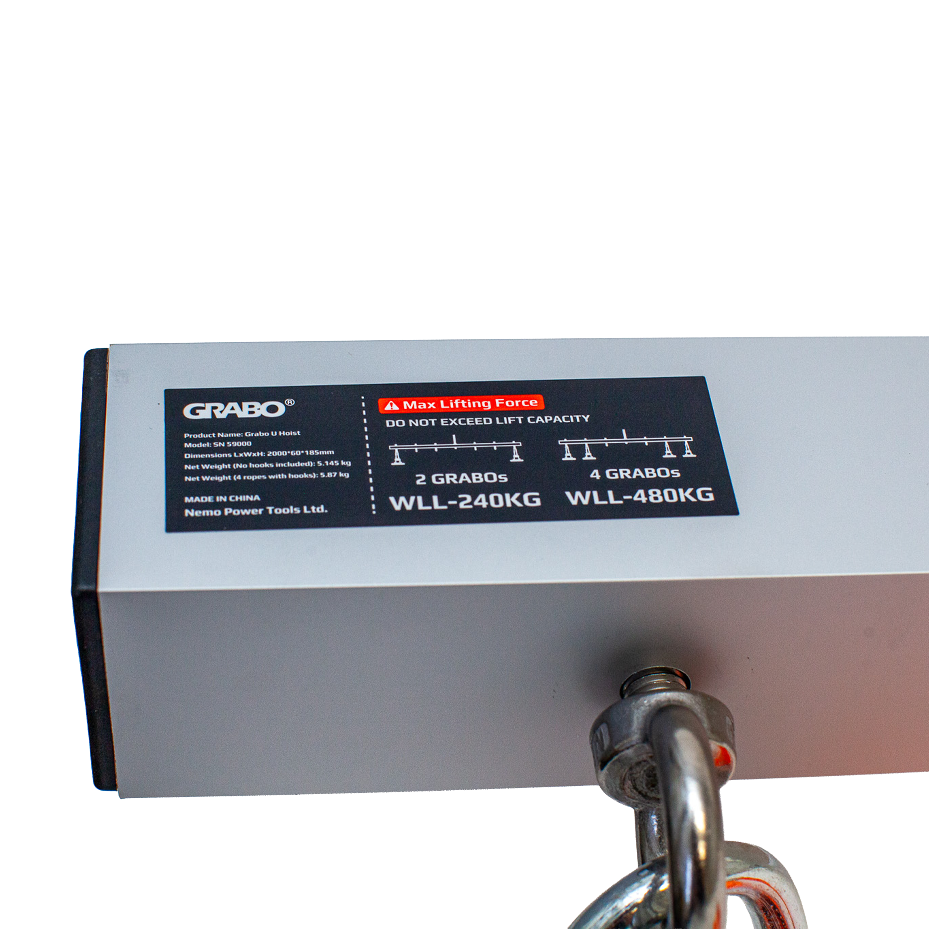 GRABO U-Hoist Crane Bar for Four Vacuum Suction Gripster Lifters
